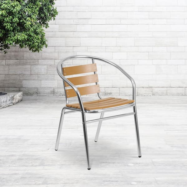 Stackable Metal Bistro Outdoor Dining Chair in Aluminum (Set of 4)