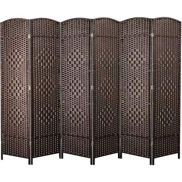 71 in. Brown 6-Panel Natural Folding Room Divider, Hand-Woven Wood Frame, Privacy Screen for Living Room