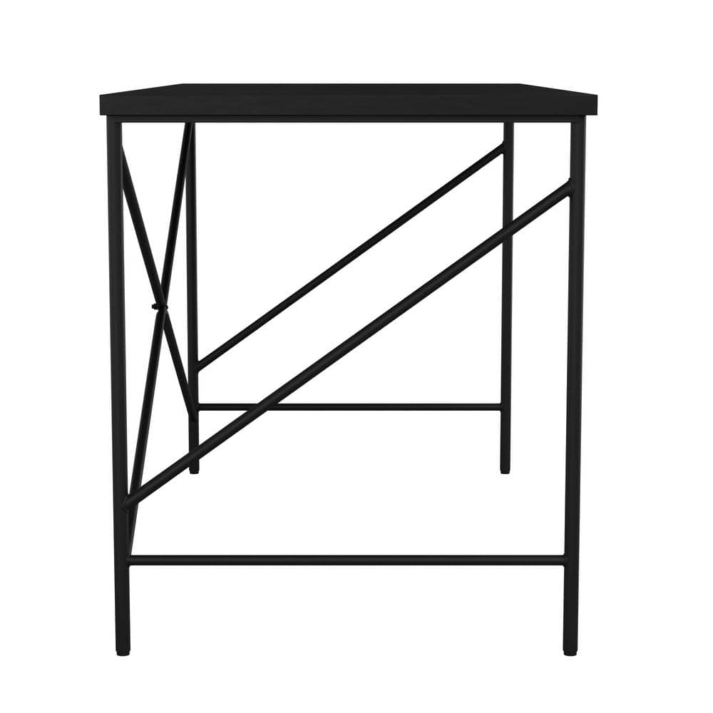 Black Wood Grain Parsons Desk with Metal X-Frame