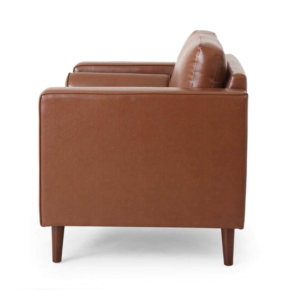 Cognac Brown Faux Leather Tufted 3-Piece Sofa and Club Chair Set