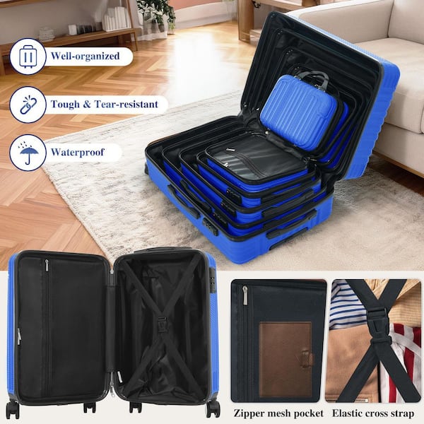 LIVACA 6-Piece Royal Blue Hardside ABS Plastic Spinner Luggage Set