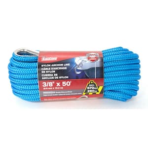 3/8 in. x 50 ft. Nylon Double Braid Anchor Line Rope, Blue with Spliced 3/8 in. Stainless Steel Thimble