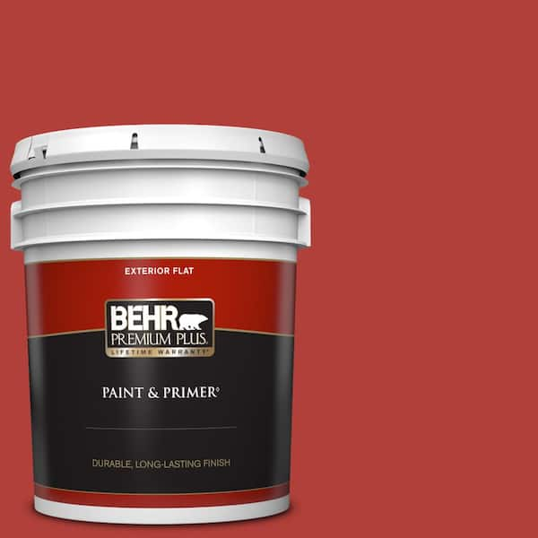 BEHR PREMIUM PLUS 5 gal. #170B-7 Red Tomato Flat Exterior Paint & Primer