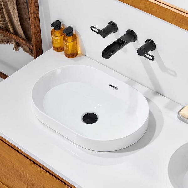 Oval 21-1/4 in. Drop-In Ceramic Bathroom Sink in White