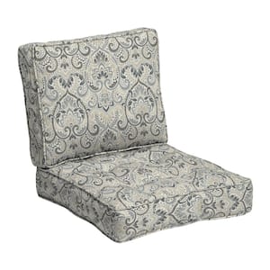 Plush PolyFill 24 in. x 24 in. 2-Piece Deep Seating Outdoor Lounge Chair Cushion in Tan Aurora Damask