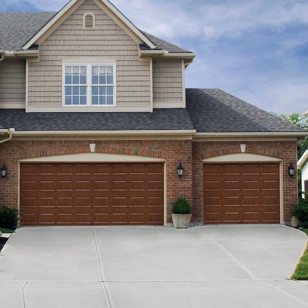 Classic Steel Short Panel 16 ft x 7 ft Insulated 18.4 R-Value Wood Look Cherry Garage Door without Windows