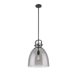 Newton Bell 100-Watt 1 Light Matte Black Shaded Pendant Light with Tinted glass Tinted Glass Shade