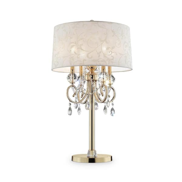 ORE International 32.5 in. Gold Aurora Barocco Shade Crystal Table Lamp