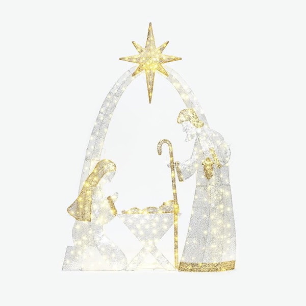 61 in. White Nativity Scene Outdoor Christmas Decoration with Lights