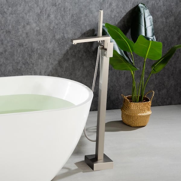 Staykiwi 1-Handle Freestanding Tub Faucet with Hand Shower in Brushed Nickel
