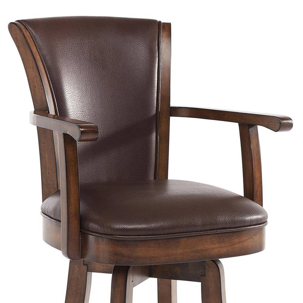Chestnut Brown 26" Swivel Wood and Faux Leather Barstool