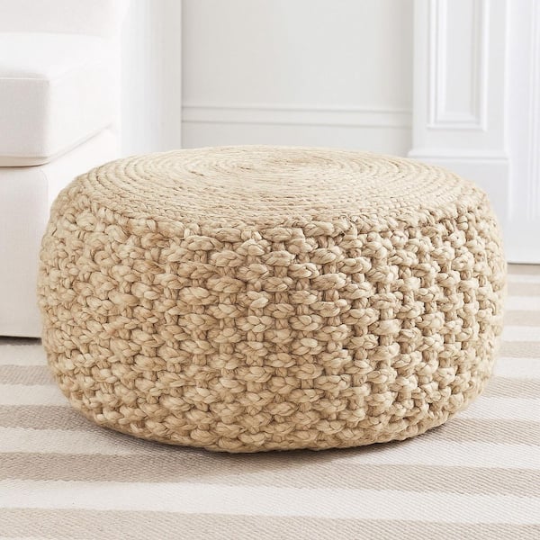 Unbranded Cora Tan Solid Braided Organic Jute Ottoman Pouf