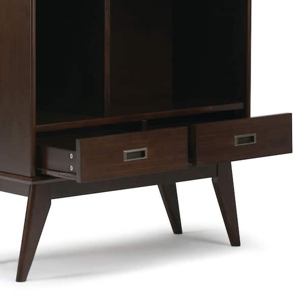 Draper 64 in. Tall Medium Auburn Brown Solid Wood 6-Shelf Mid-Century Modern Cubbie Bookcase with Drawers (Set of 2)