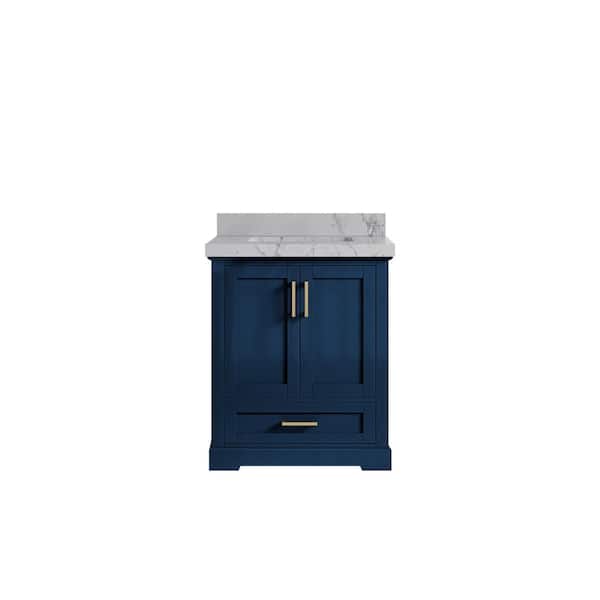 Willow Collections Boston 30 in. W x 22 in. D x 36 in. H Single Sink Bath Vanity Center in Navy Blue with 2 in. Venatino Qt. Top
