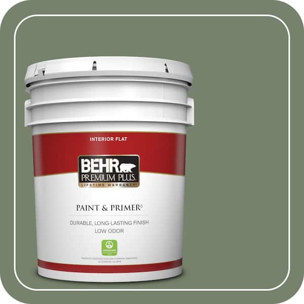 BEHR PREMIUM PLUS 5 gal. #MQ6-16 Gazebo Green Flat Low Odor Interior Paint & Primer