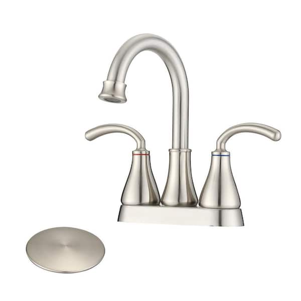 YASINU 4 in. Centerset Double-Handles 360 Swivel Spout Bathroom Faucet Combo Kit with Drain Assembly in Brushed Nickel