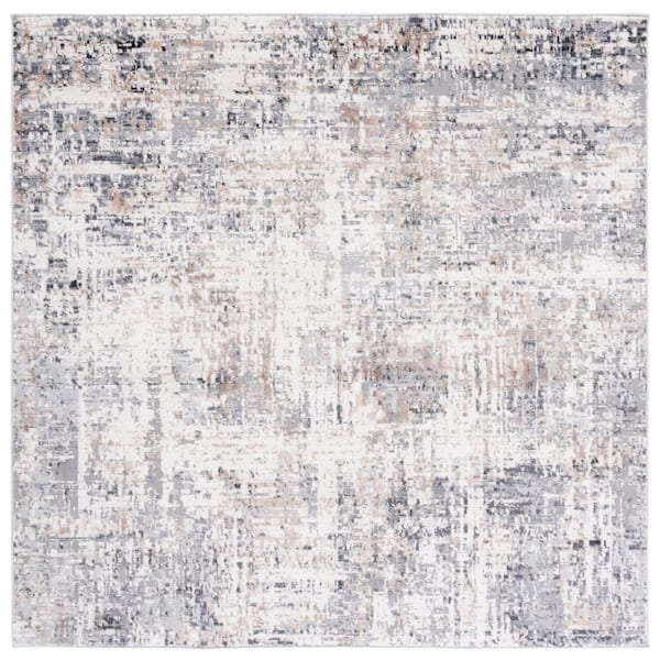 Shivan 5 ft. x 5 ft. Ivory/Gray Distressed Marle Square Area Rug