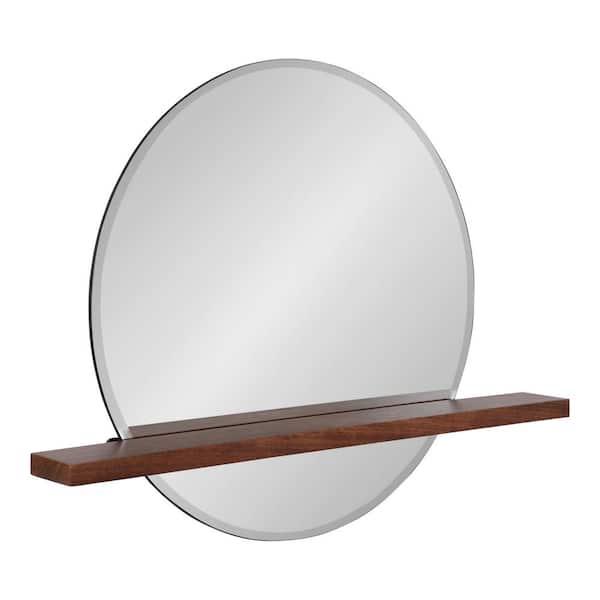 Kate and Laurel Fossett 23.50 in. H x 30.00 in. W MidCentury Round Frameless Walnut Brown Mirror