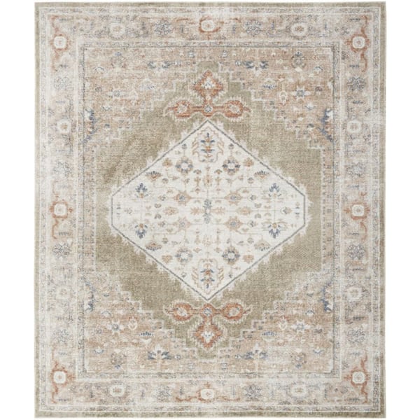 9 ft. x 12 ft. Khaki Oriental Power Loom Distressed Washable Area Rug
