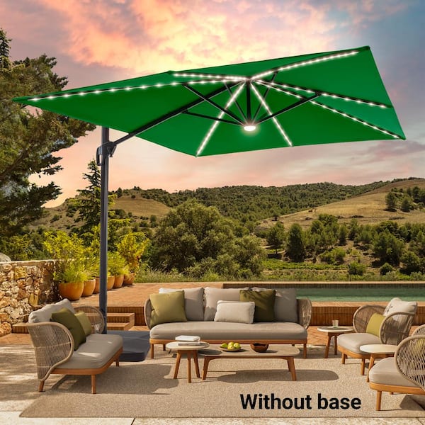 Sonkuki 11.5 ft. x 9 ft. Premium Aluminum Pole Cantilever Solar LED Patio Umbrella 360° Rotation, Kelly Green