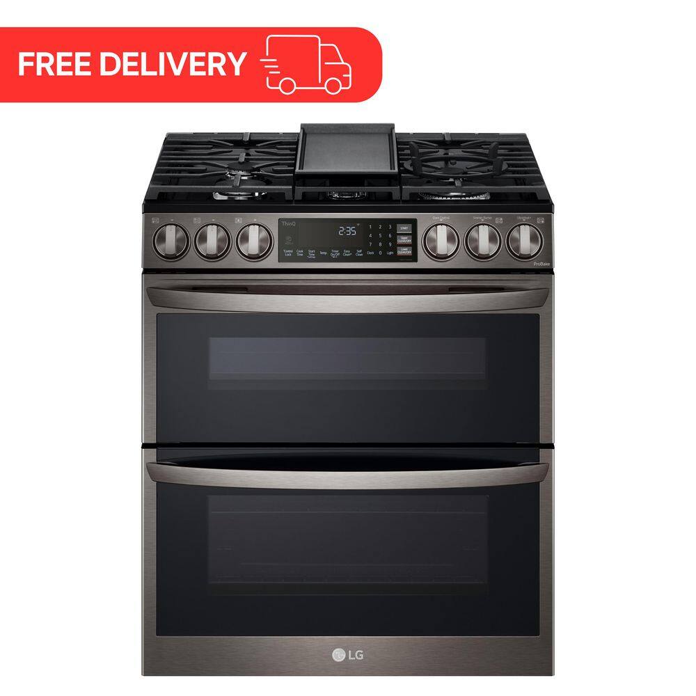 Cooking Ranges Gas LG 30 in. W 6.9 cu. ft. Smart Slide-In Double Oven Gas Range with ...
