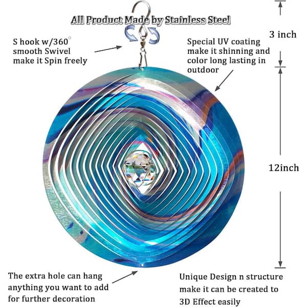 Mandala Wind Spinner with Crystal ball 3D Stainless Steel Hanging