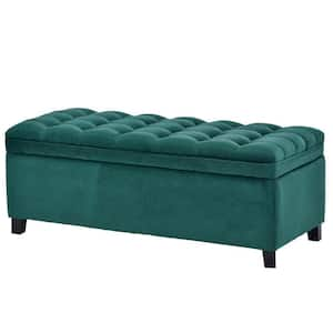 46.5 in. Green Backless Bedroom Bench with Flip Button Tufted Top and Sleek Legs