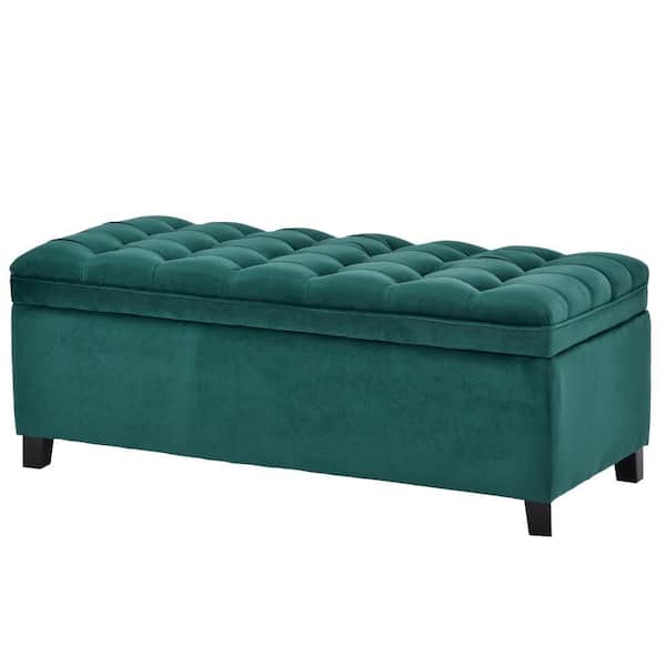 Benjara 46.5 in. Green Backless Bedroom Bench with Flip Button Tufted Top and Sleek Legs