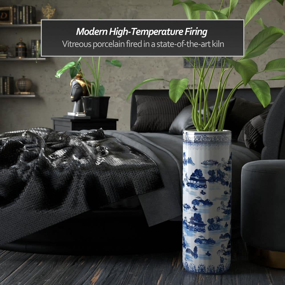 Blue and White Porcelain Cylindrical Umbrella Stand
