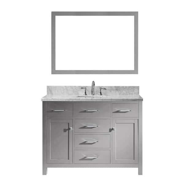 Virtu USA Caroline 49 in. W Bath Vanity in Cashmere Gray with Marble Vanity Top in White with Square Basin and Mirror