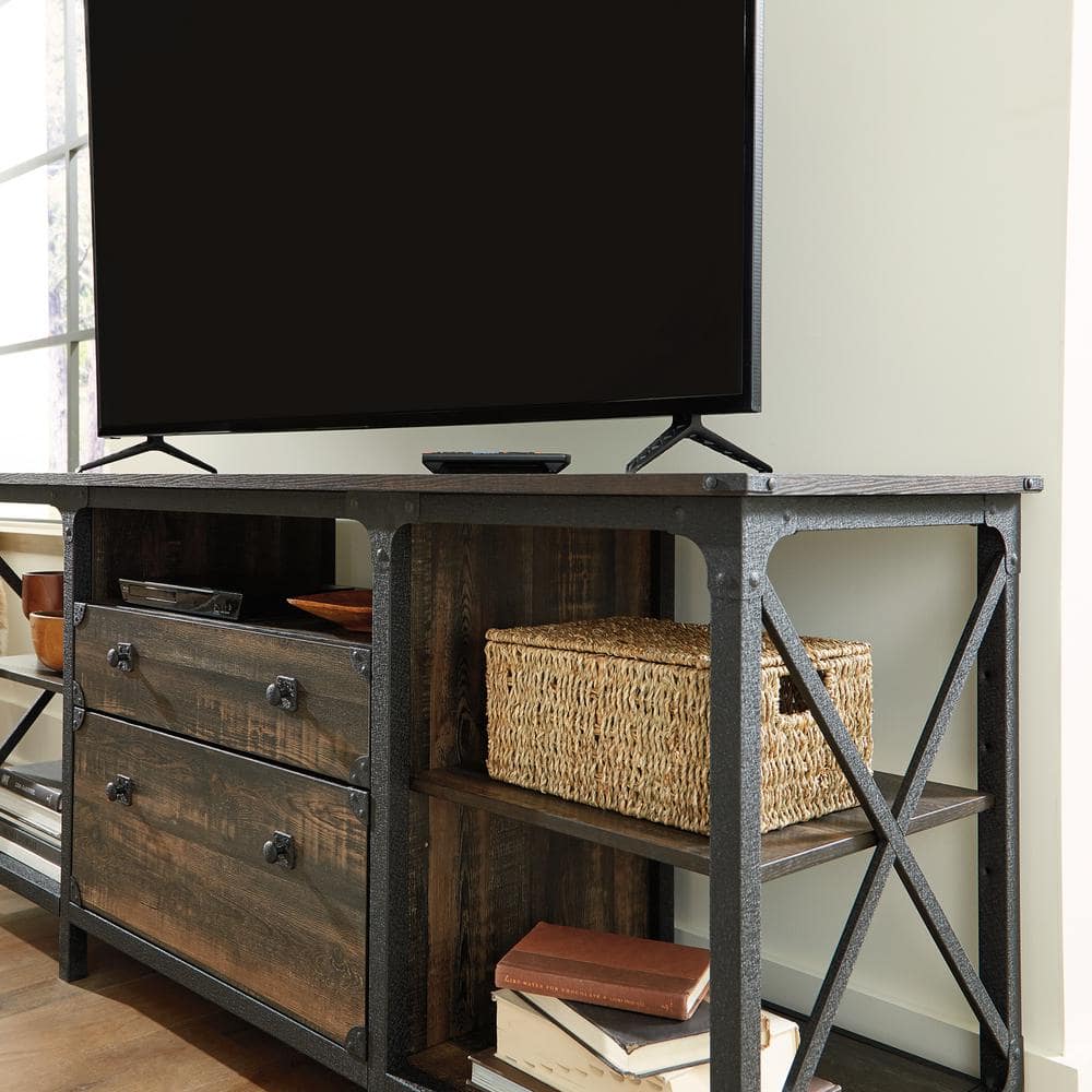 Brown Wood Credenza with Drawer and Filing Cabinet