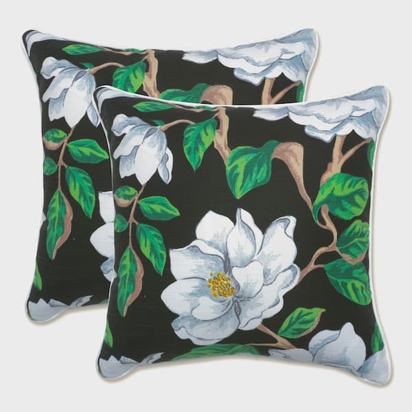 Pillow Perfect Floral Black Square Outdoor Square Throw Pillow 2-Pack
