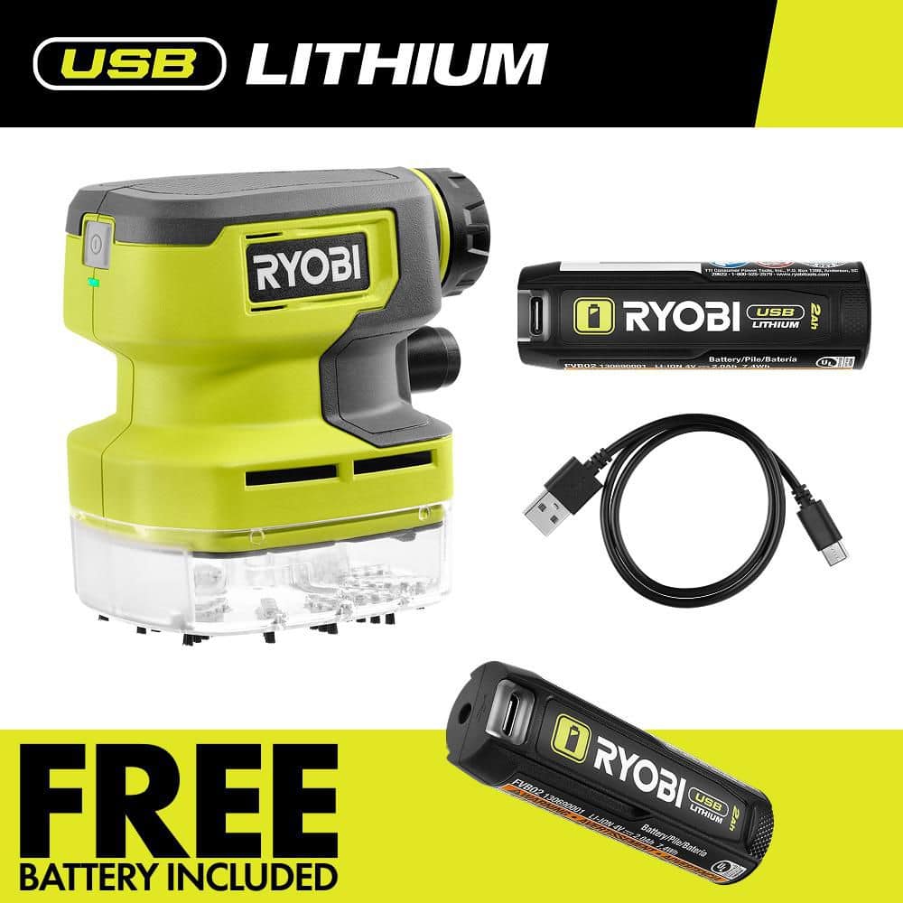 RYOBI USB Lithium Desktop Vacuum Kit with 2.0 Ah Battery, Charging Cable, and FREE USB Lithium 2.0 Ah Battery