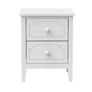 Solid Wood 15.75 in. W x 18.9 in. D x 24 in. H White Linen Cabinet with 2 Drawers Living Room End Table