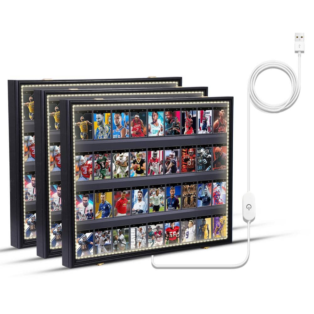 Black 24 in. x 31 in. Sports Card Display Frame Case with LED, Baseball Car