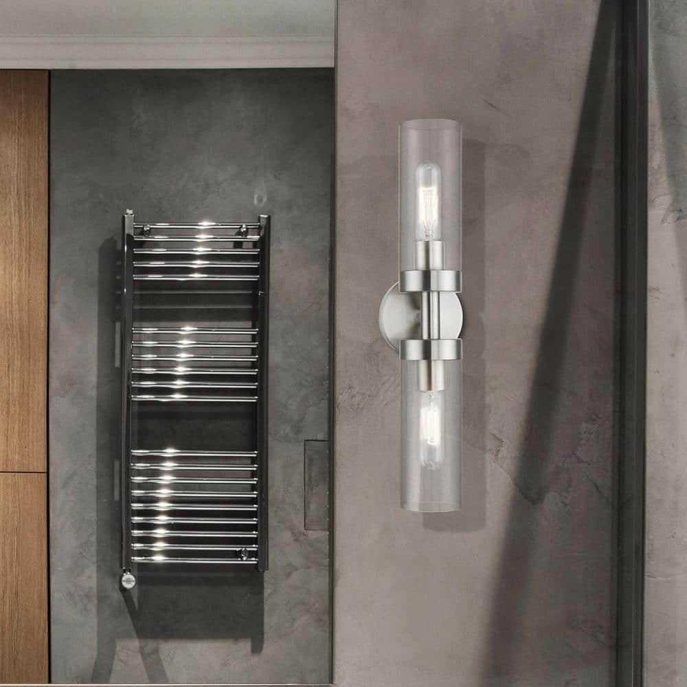 Ludlow Minimalist Brushed Nickel 2-Light Vanity with Clear Glass Shades