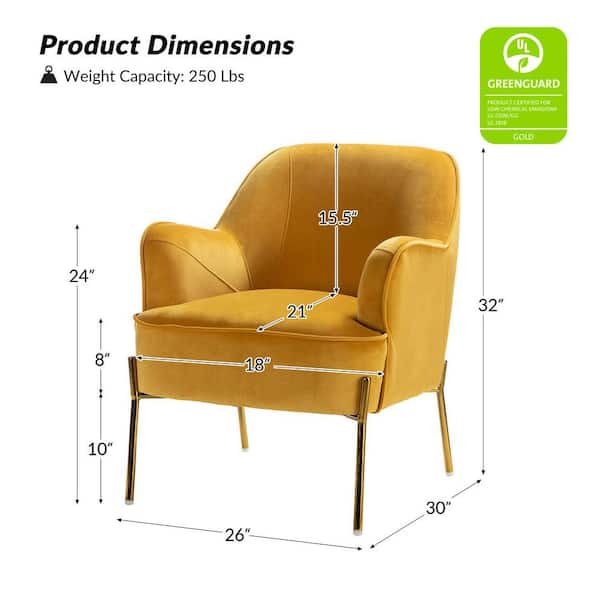 JAYDEN CREATION Nora Modern Mustard Velvet Accent Chair with JAYDEN CREATION Nora Modern Mustard Velvet Accent Chair with