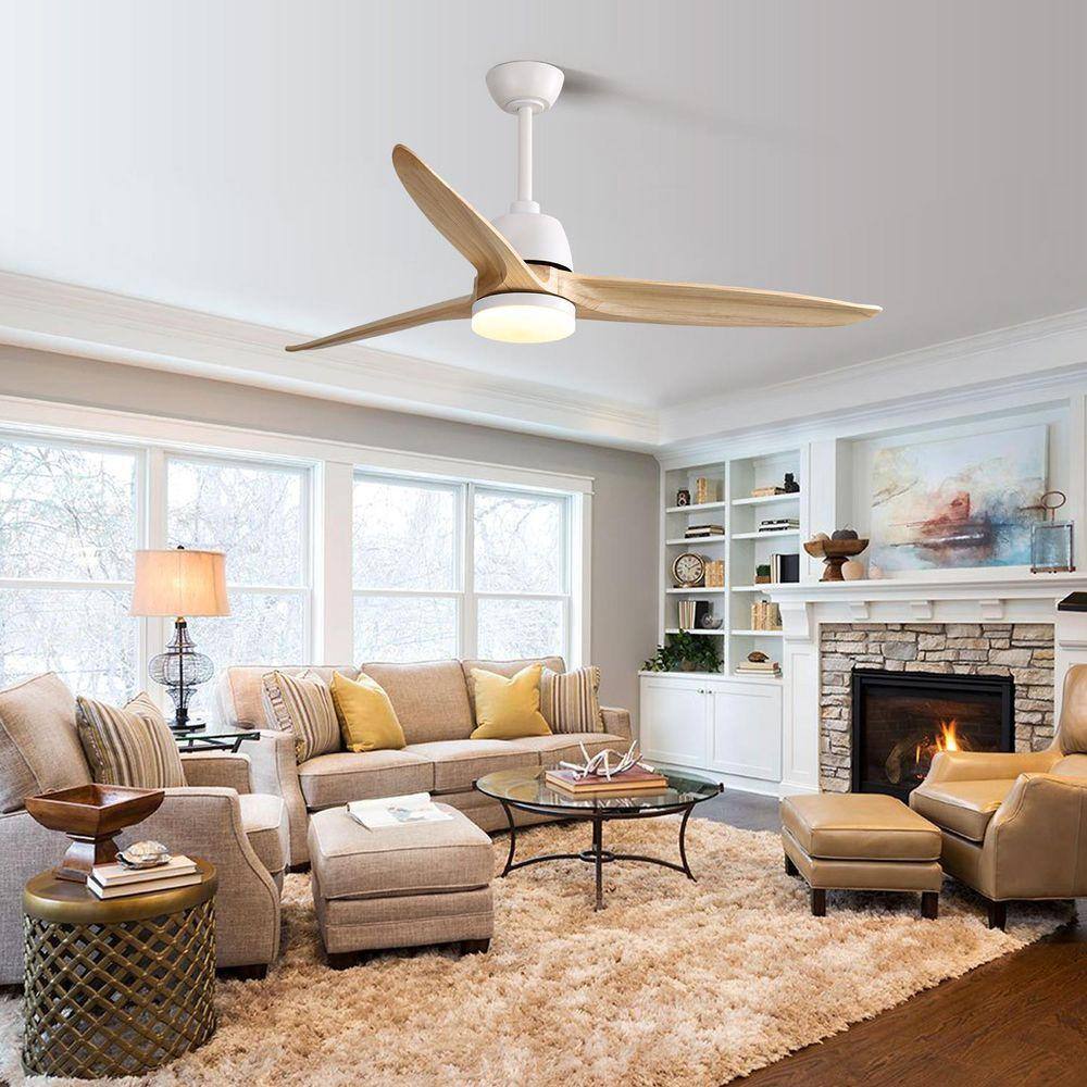 PUDO 56 in. Indoor Integrated LED Modern Natural Ceiling Fan Lighting ...