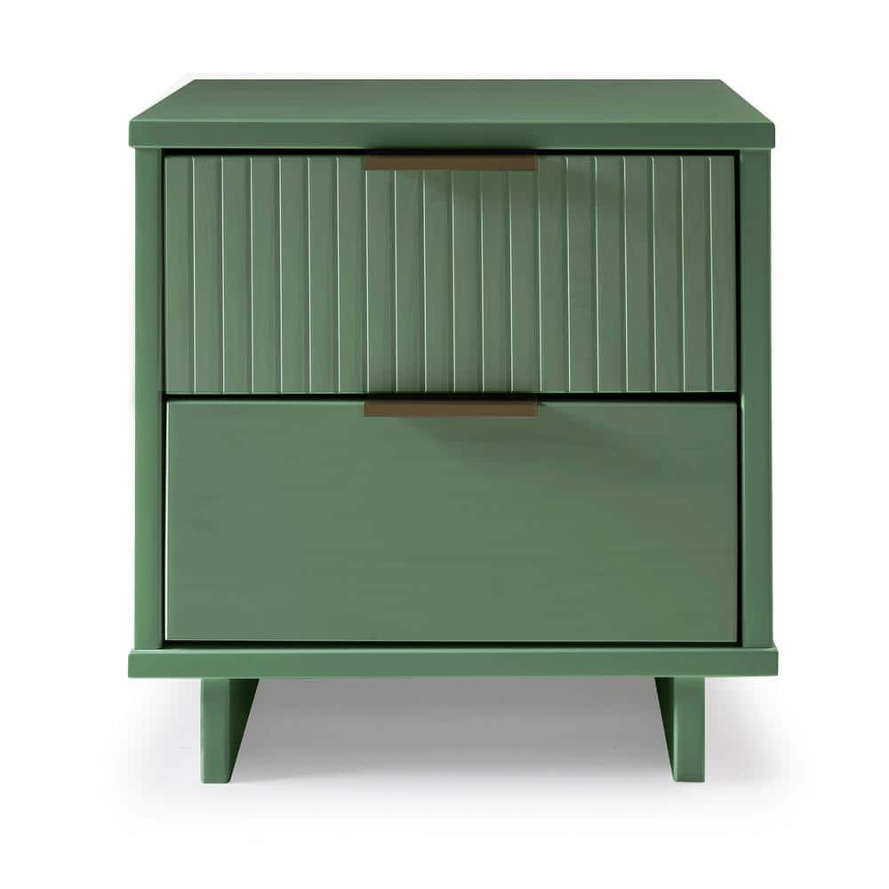 Granville Sage Green Modern Nightstand with Ribbed Drawer Front