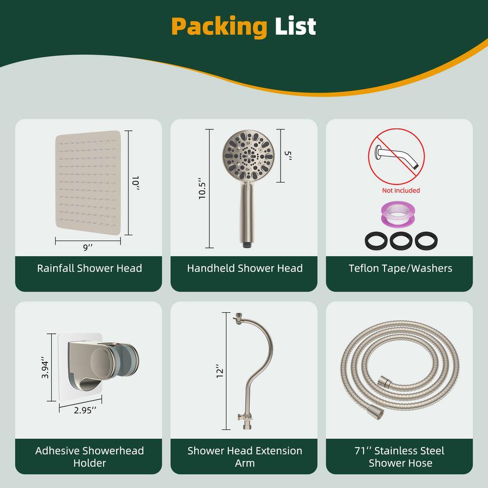 Brushed Nickel Dual Rainfall and Handheld Shower Head Combo