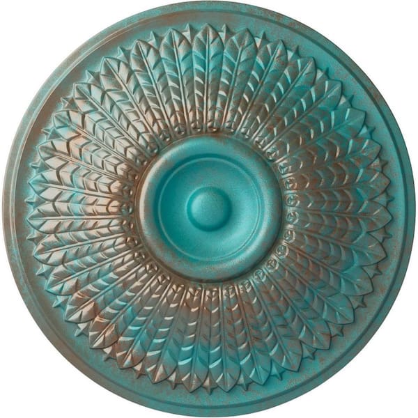 Ekena Millwork 23-1/2 in. x 3-1/2 in. Modena Urethane Ceiling Medallion (Fits Canopies upto 5-1/4 in.) Hand-Painted Copper Green Patina