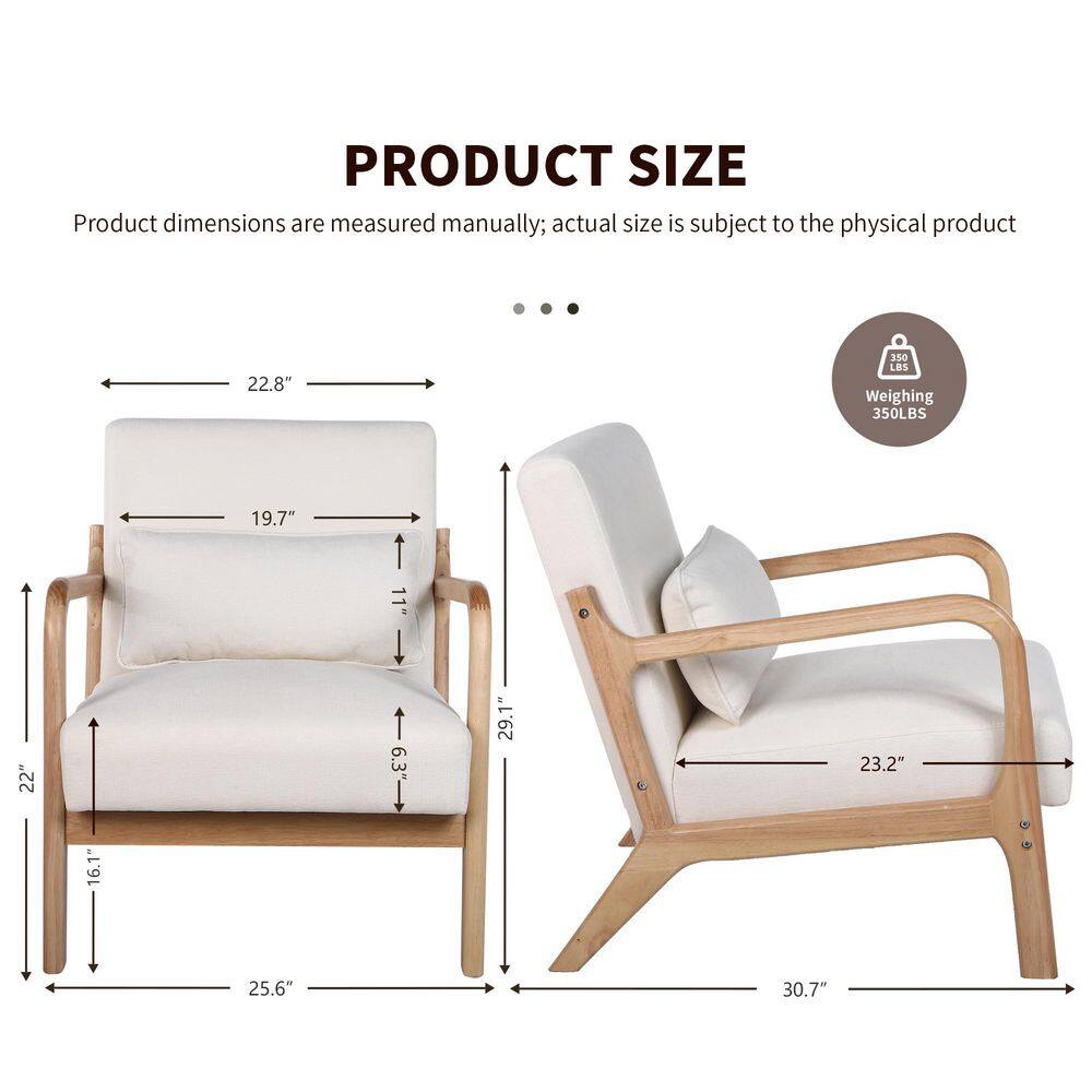 Dimension diagram showing the measurements of the beige accent armchair.