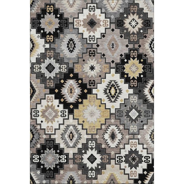 Mayfield Premium Machine Washable Abstract AMF2123 Black 9 ft. x 12 ft. Area Rug