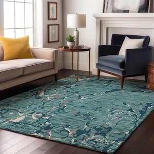 Mayfield Premium Machine Washable Abstract AMF1046 Teal 10 ft. x 14 ft. Area Rug