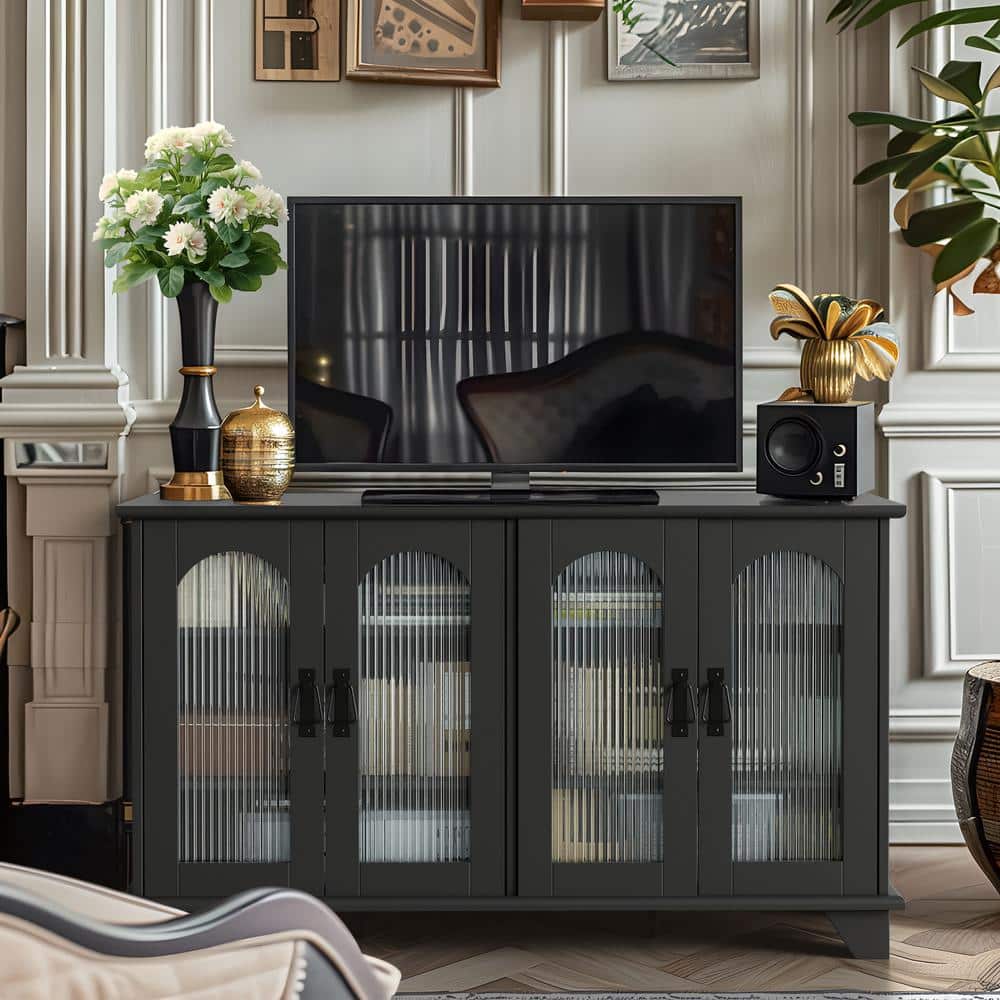 45 in. W x 26 in. H Black Rectangle Wood Console Table TV Stands Storage wi