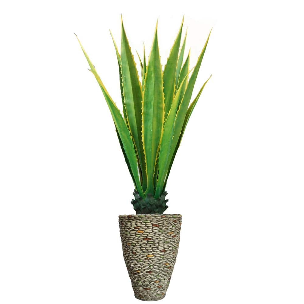 68 in. The Mod Greenhouse Green Artificial Agave Tree in Black Pot Filler  Base