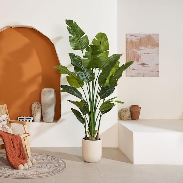 DR.Planzen 7 ft. Artificial Bird of Paradise Tree with White
