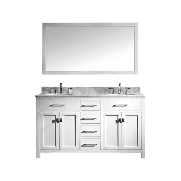 Virtu USA Caroline 60 in. W Bath Vanity in White with Marble Vanity Top in White with Round Basin and Mirror