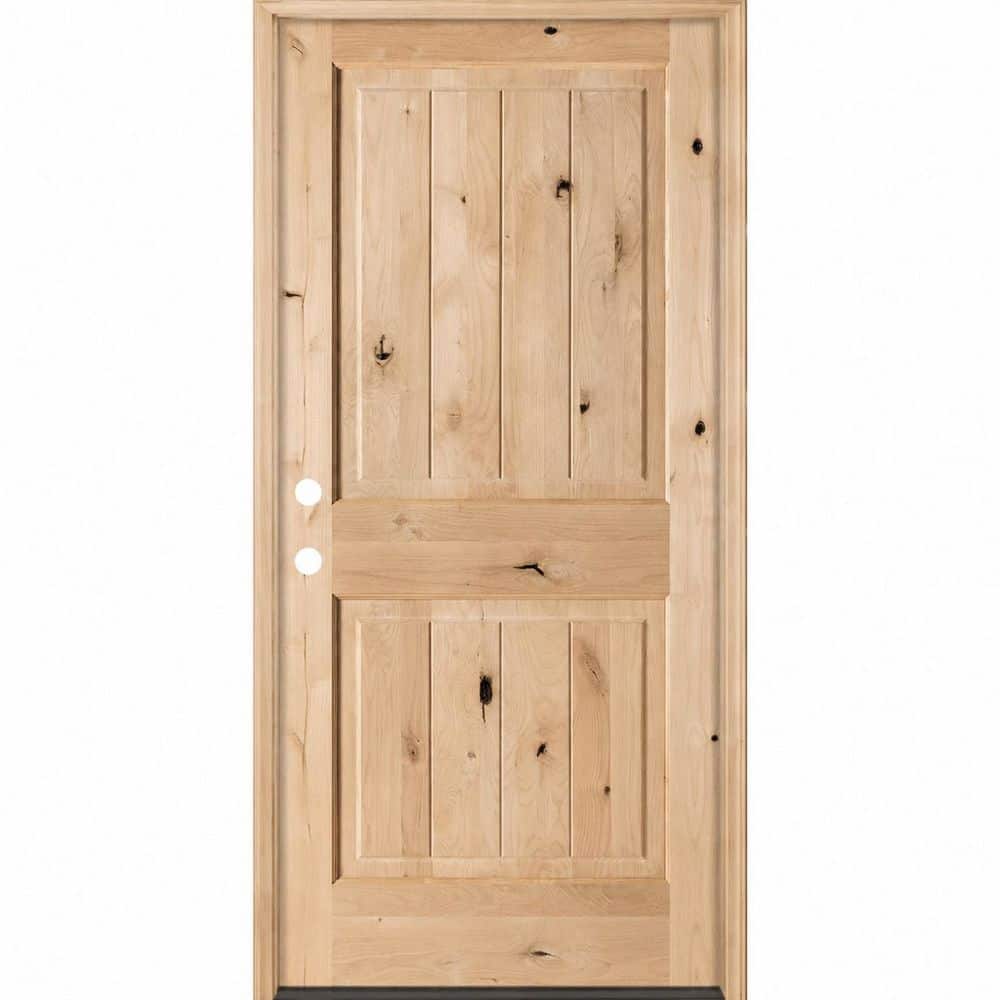 Rustic 32 in. x 80 in. Knotty Alder Right-Hand/Inswing Square Top V-Groove Exterior Unfinished Wood Prehung Front Door price history on PriceWatchPro