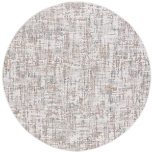 Courtyard Ivory/Dark Gray Brown 7 ft. Round 2-Toned Marle Indoor/Outdoor Area Rug